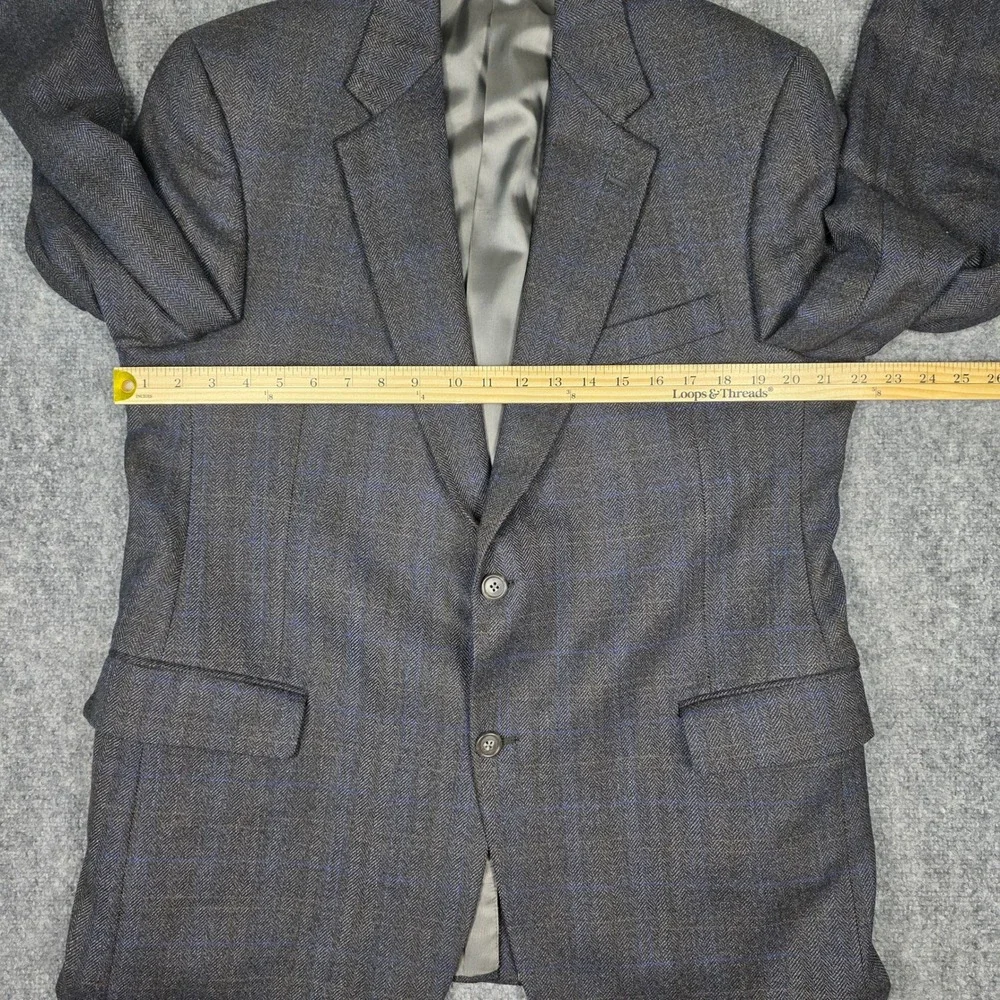 Hart Schaffner Marx Wool‎ Blazer Men 42PT Gray Herringbone Tweed Windowpane USA